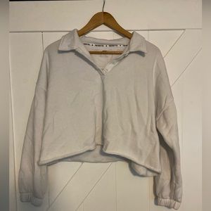 American Eagle Aerie white button up collared cropped sweatshirt